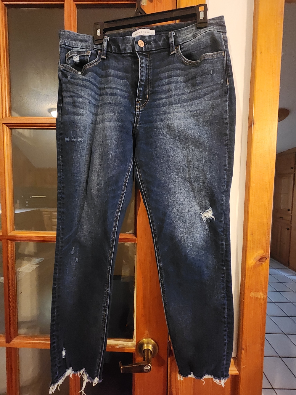 Flying Monkey Dark Blue Distressed Cropped Ankle Jeans